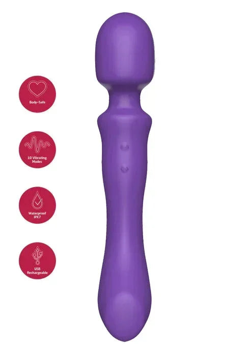 Dubbelzijdige massagetrillende wand van She.E.O, paarse vorm met kleine knoppen op de steel.