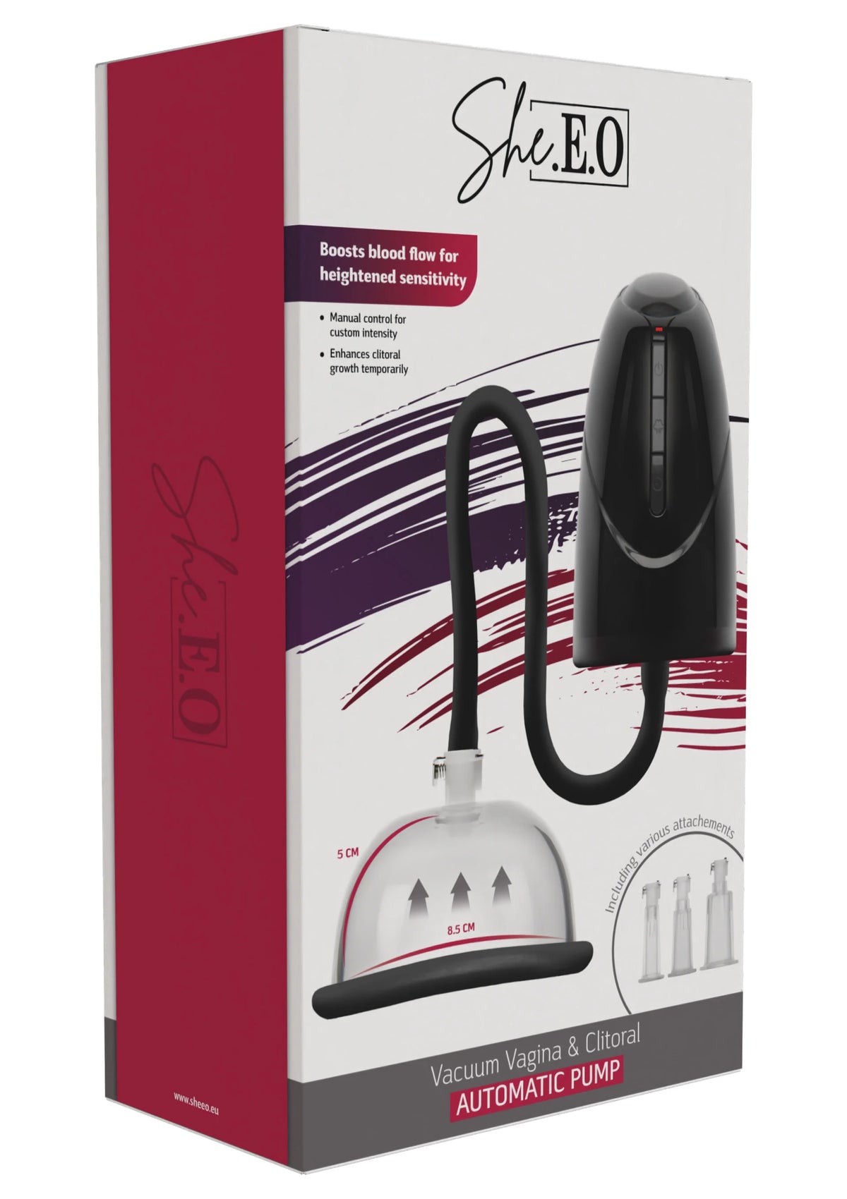 Doosverpakking She.E.O. automatische vacuümpomp met zwarte unit, zuigkap en slang