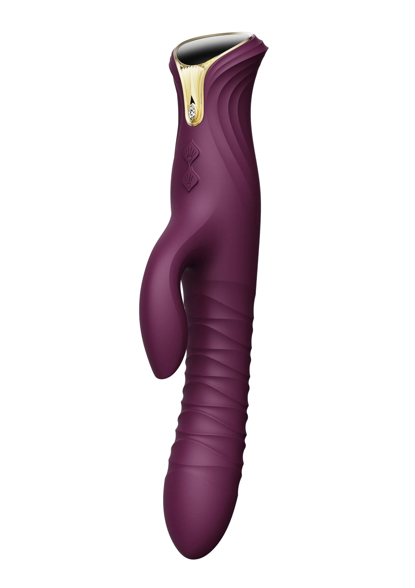 Donkerpaarse konijnen-vibrator met gebogen vorm en brede basis