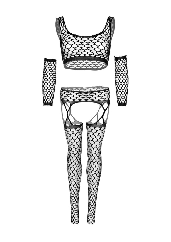 Crop top, stockings & gloves by Leg Avenue