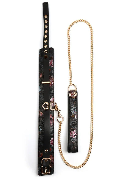 Bestel: Floral Jacquard Collar & Leash by Geisha - bij Happytoys: de erotische sex webshop | liever Happy dan Easy ⭐⭐⭐⭐⭐ - Default Title - 90700 - BLACK