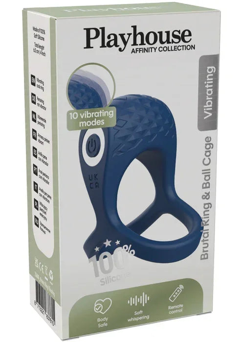 Brutal Ring & Ball Cage Vibrating Couples Cock Ring by Playhouse