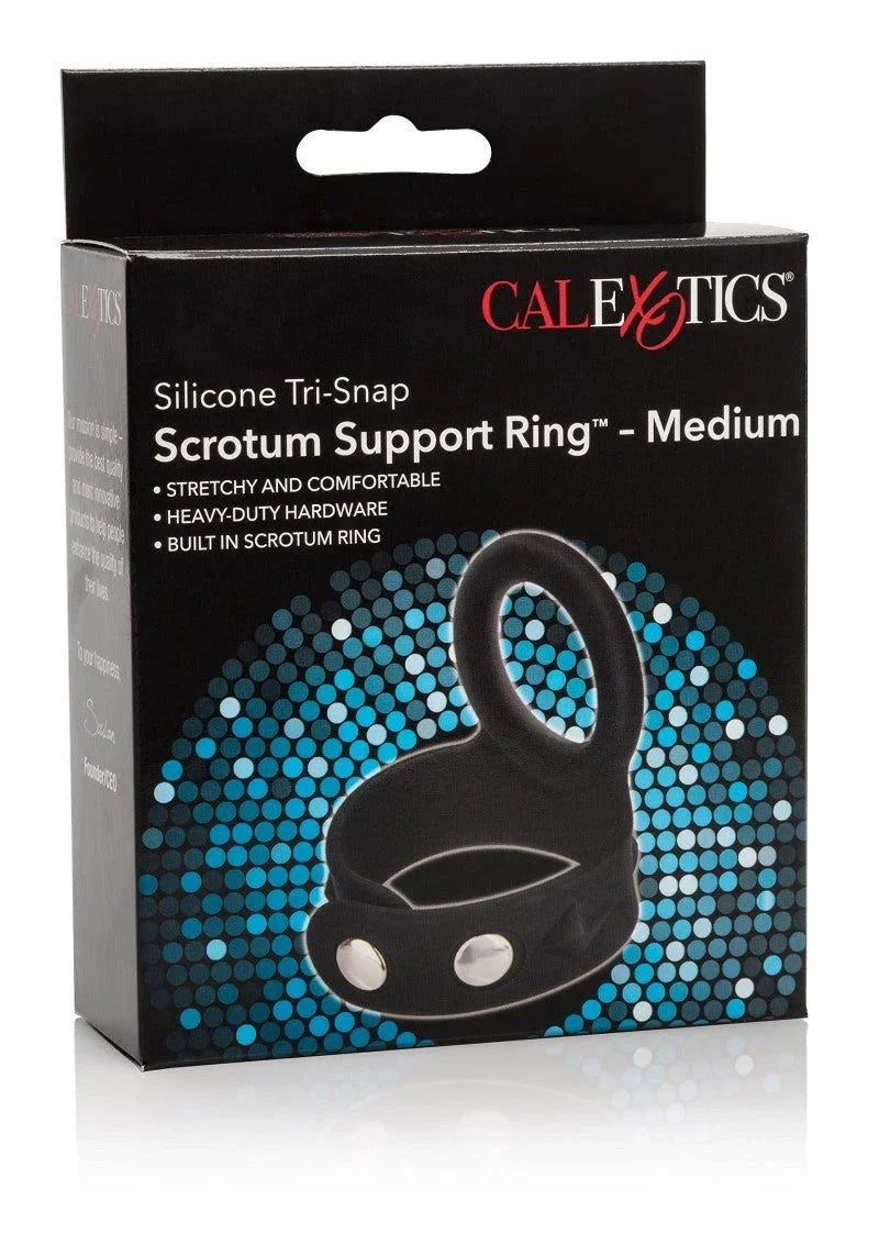 CalExotics Silicone Tri-Snap Scrotum Support Ring - Medium - Happytoys Sexshop: Toys for Feeling Happy & Easy š - Discreet geleverd