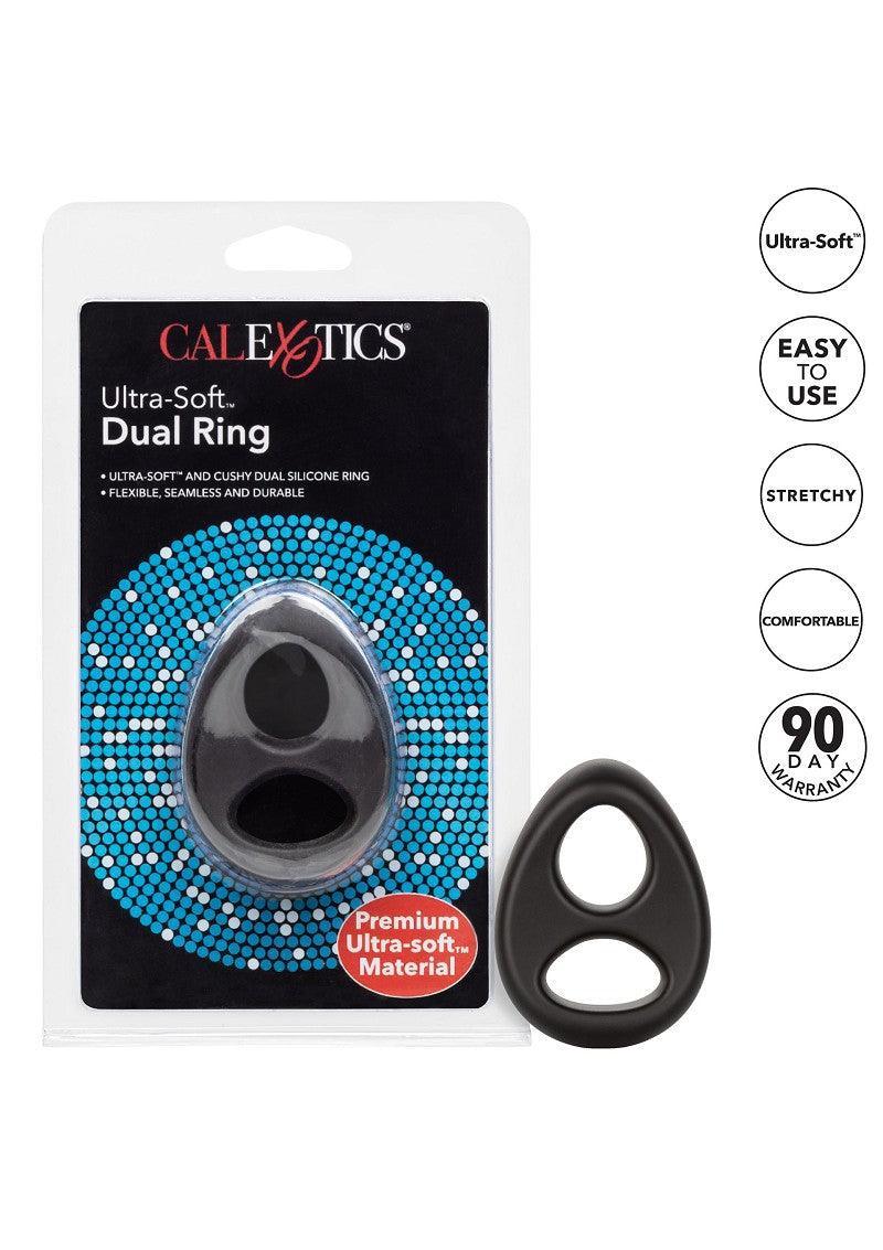 ♂ CalExotics Ultra-Soft Dual Ring Cock & Scrotum ring - Happytoys Sexshop: Toys for Feeling Happy & Easy 😊 - Discreet geleverd