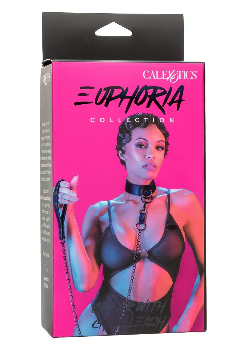 Euphoria Collection Collar with Chain Leash by CalExotics - Happytoys Sexshop: Toys for Feeling Happy & Easy 😊 - Discreet geleverd