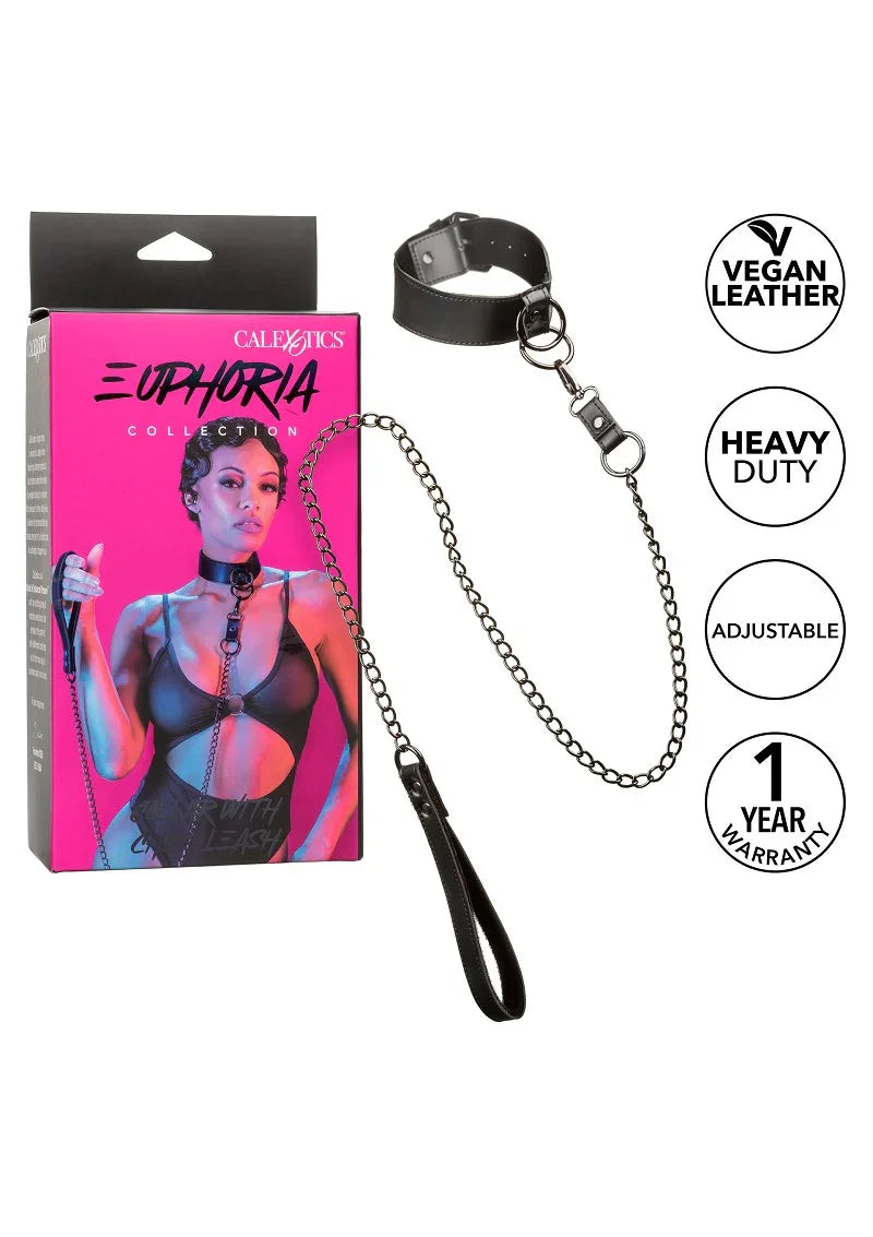 Euphoria Collection Collar with Chain Leash by CalExotics - Happytoys Sexshop: Toys for Feeling Happy & Easy 😊 - Discreet geleverd