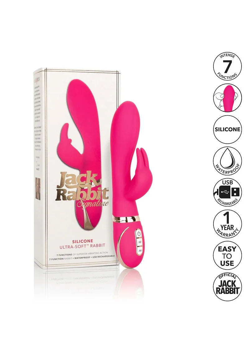 Jack Rabbit Signature Silicone Ultra-Soft Rabbit vibrator by CalExotics - Happytoys Sexshop: Toys for Feeling Happy & Easy 😊 - Discreet geleverd