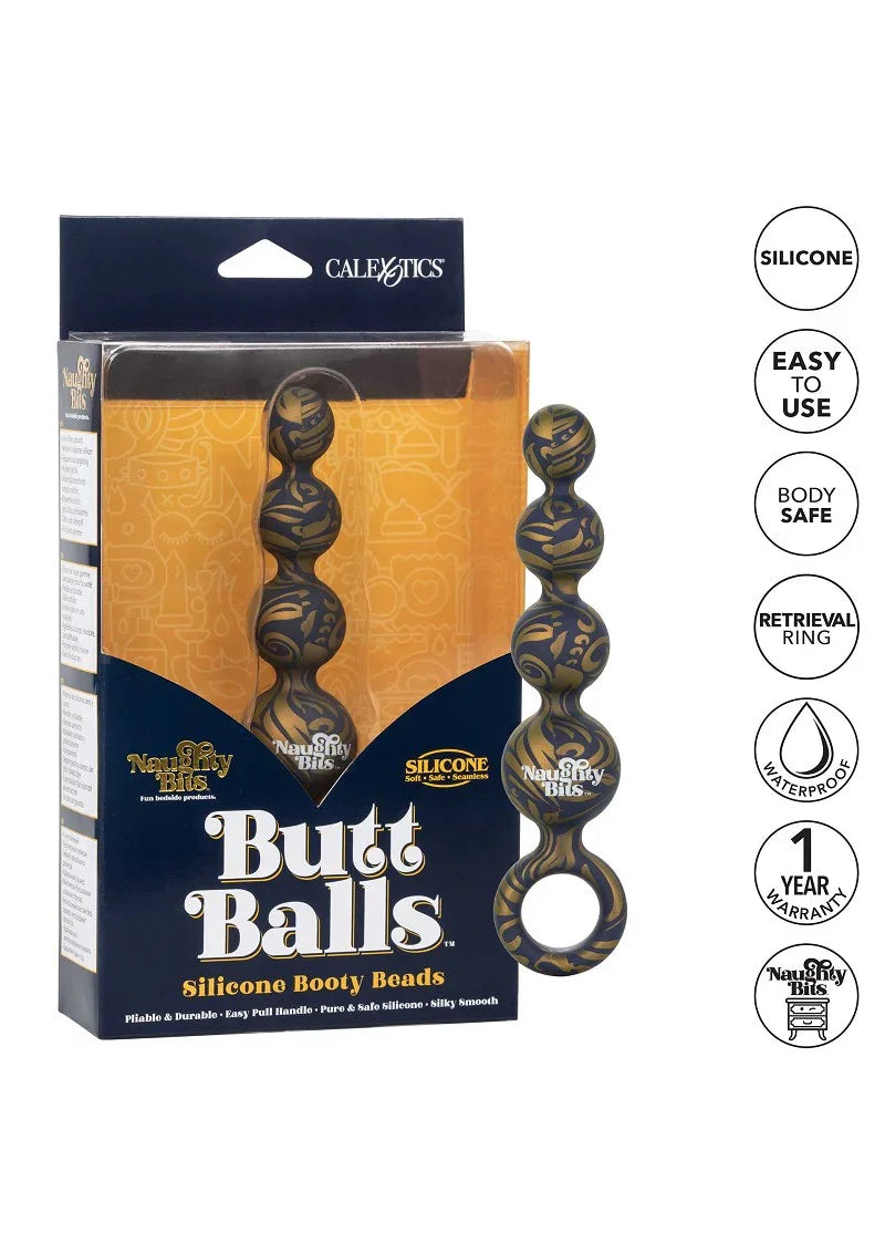 ♀ CalExotics Naughty Bits Butt Balls Silicone Booty Beads - Happytoys Sexshop: Toys for Feeling Happy & Easy 😊 - Discreet geleverd