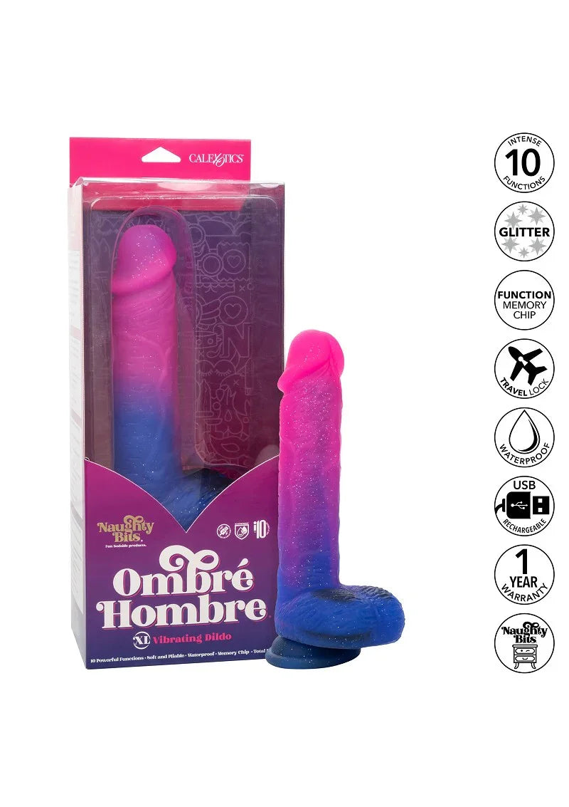 ♀ CalExotics Naughty Bits Ombré Hombre XL Vibrating Dildo - Happytoys Sexshop: Toys for Feeling Happy & Easy 😊 - Discreet geleverd