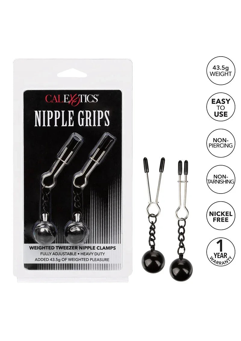 ♀ CalExotics Nipple Grips Verzwaarde pincet tepelklemmen - Happytoys Sexshop: Toys for Feeling Happy & Easy 😊 - Discreet geleverd