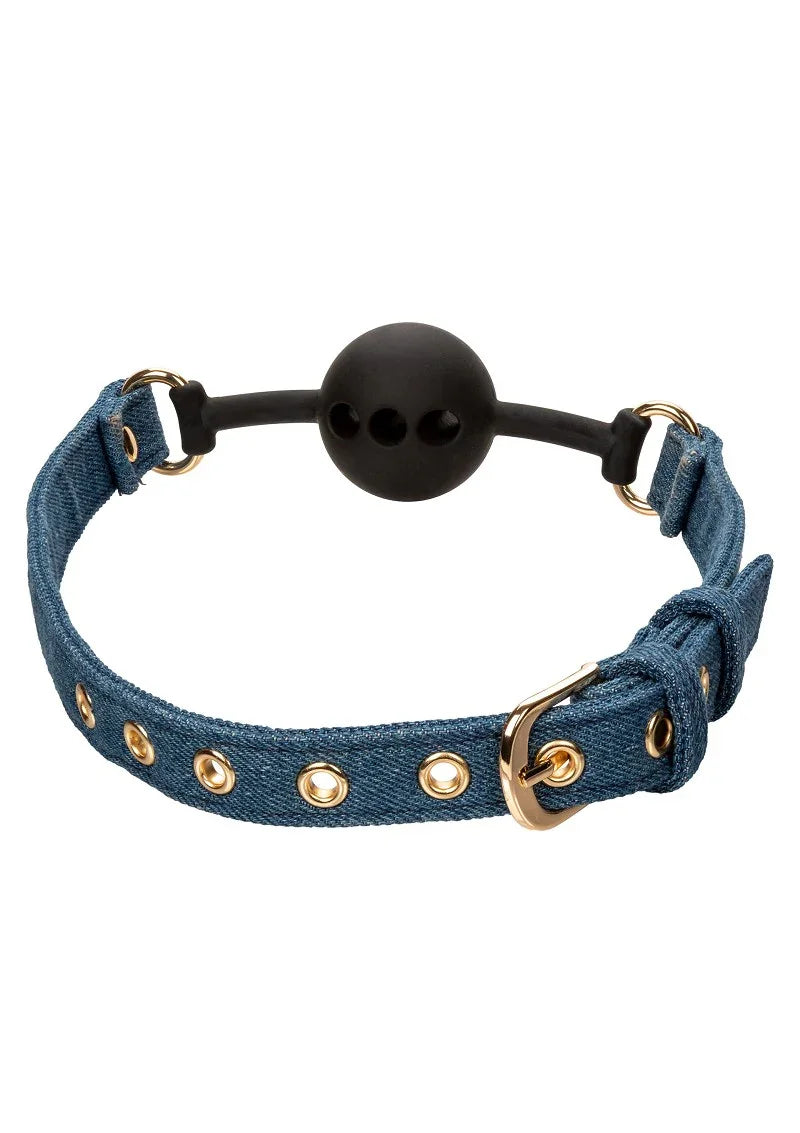 Ride 'em Premium Denim Collection Ball Gag by CalExotics - Happytoys Sexshop: Toys for Feeling Happy & Easy 😊 - Discreet geleverd