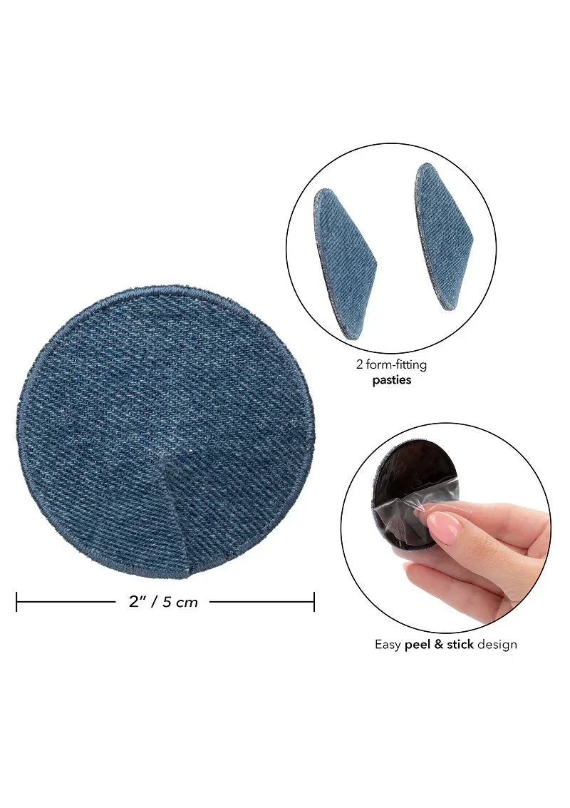 Ride 'em Premium Denim Collection Round Pasties by CalExotics - Happytoys Sexshop: Toys for Feeling Happy & Easy 😊 - Discreet geleverd