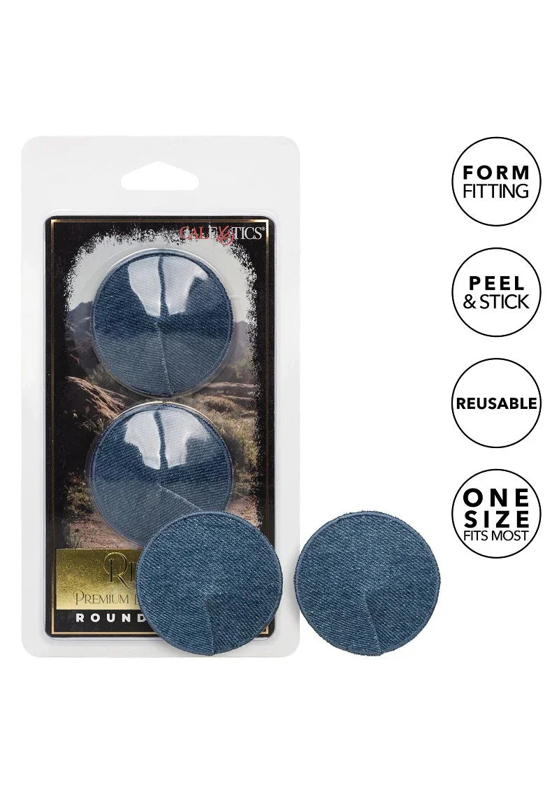 Ride 'em Premium Denim Collection Round Pasties by CalExotics - Happytoys Sexshop: Toys for Feeling Happy & Easy 😊 - Discreet geleverd