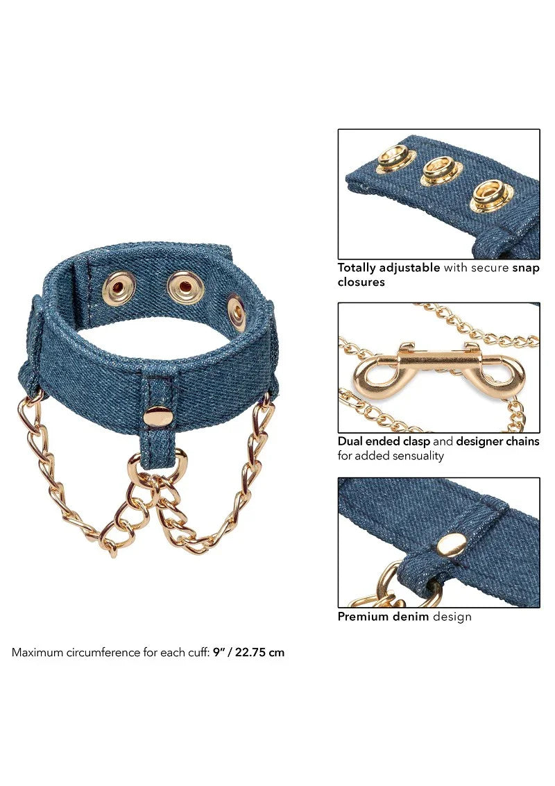 Ride 'em Premium Denim Collection Wrist Cuffs by CalExotics - Happytoys Sexshop: Toys for Feeling Happy & Easy 😊 - Discreet geleverd