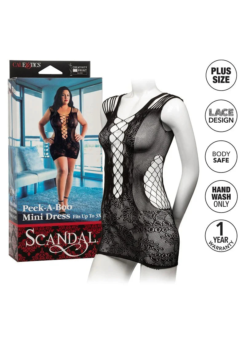 ♀ CalExotics Scandal Plus Size Peek-A-Boo Mini Dress - Happytoys Sexshop: Toys for Feeling Happy & Easy 😊 - Discreet geleverd