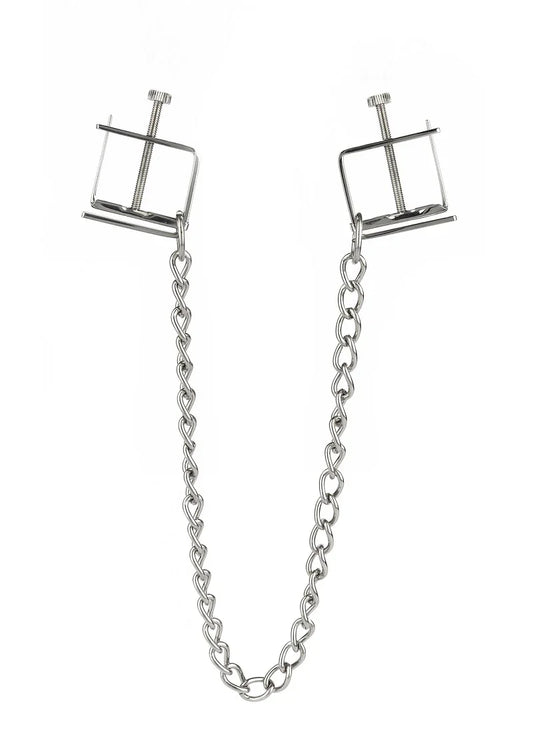 Press Nipple Clamps With Chain by Mr. Steel - Happytoys Sexshop: Toys for Feeling Happy & Easy 😊 - Discreet geleverd