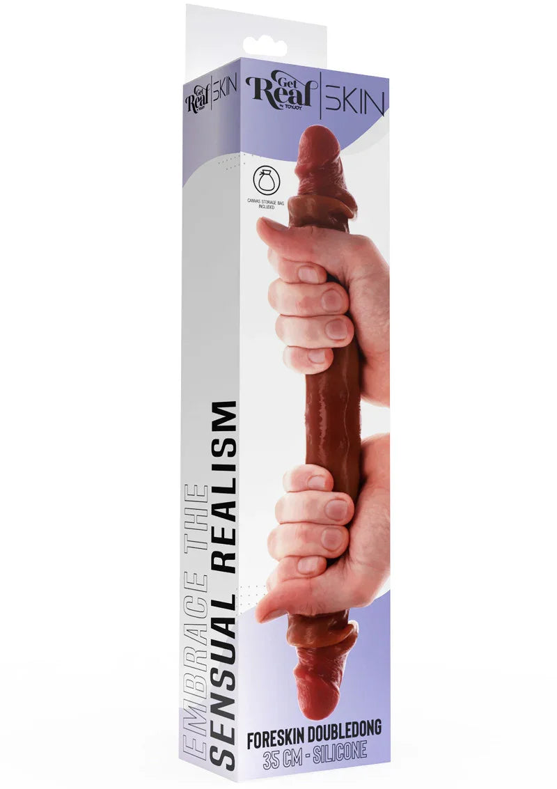 Get Real Silicone Foreskin Double Dong 35 cm by ToyJoy - Happytoys Sexshop: Toys for Feeling Happy & Easy 😊 - Discreet geleverd
