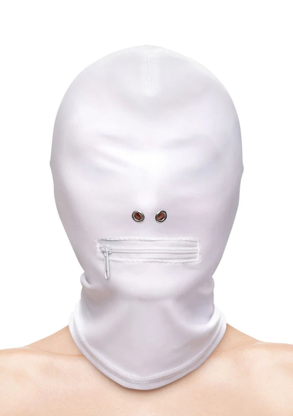 Zippered Mouth Hood White by NS Novelties