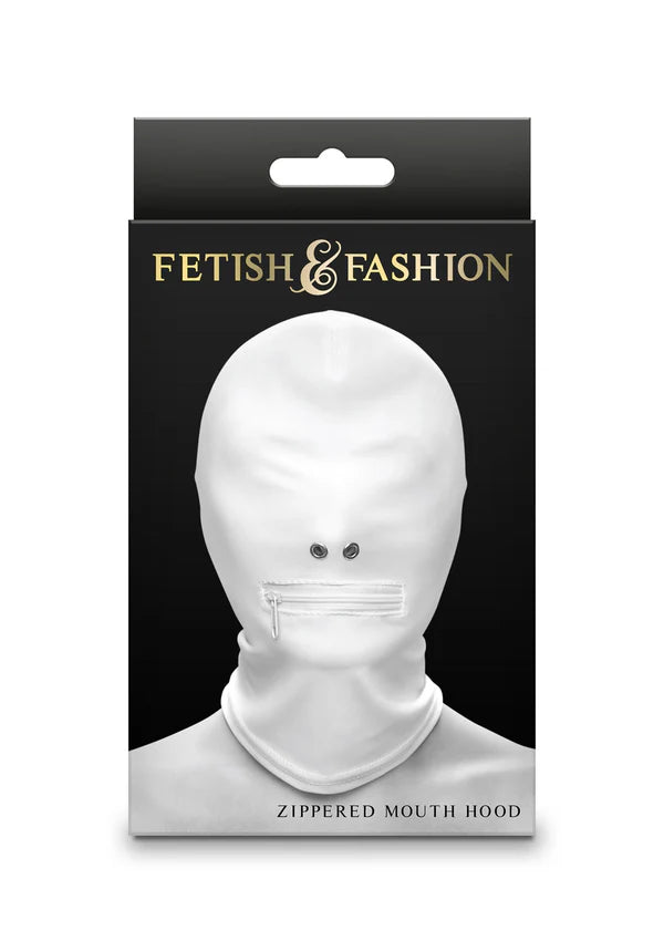 Zippered Mouth Hood White by NS Novelties