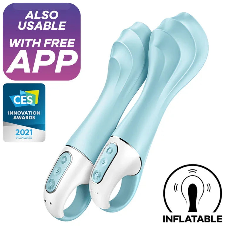 SATISFYER - AIR PUMP VIBRATOR 5+ INFLATABLE G-SPOT VIBRATOR APP BLUE - Happytoys Sexshop: online sex shop for Feeling Happy & Easy 😊 - Discreet geleverd