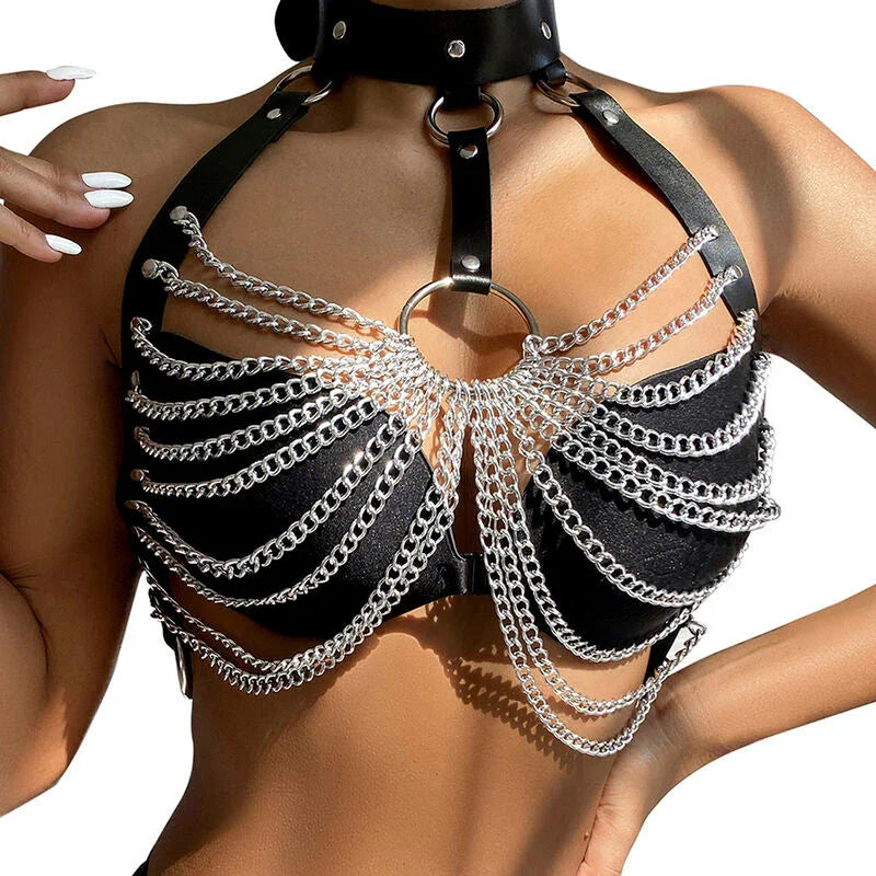 SUBBLIME - CHEST HARNESS WITH BIG RING CHAINS ONE SIZE - Happytoys Sexshop: online sex shop for Feeling Happy & Easy π - Discreet geleverd