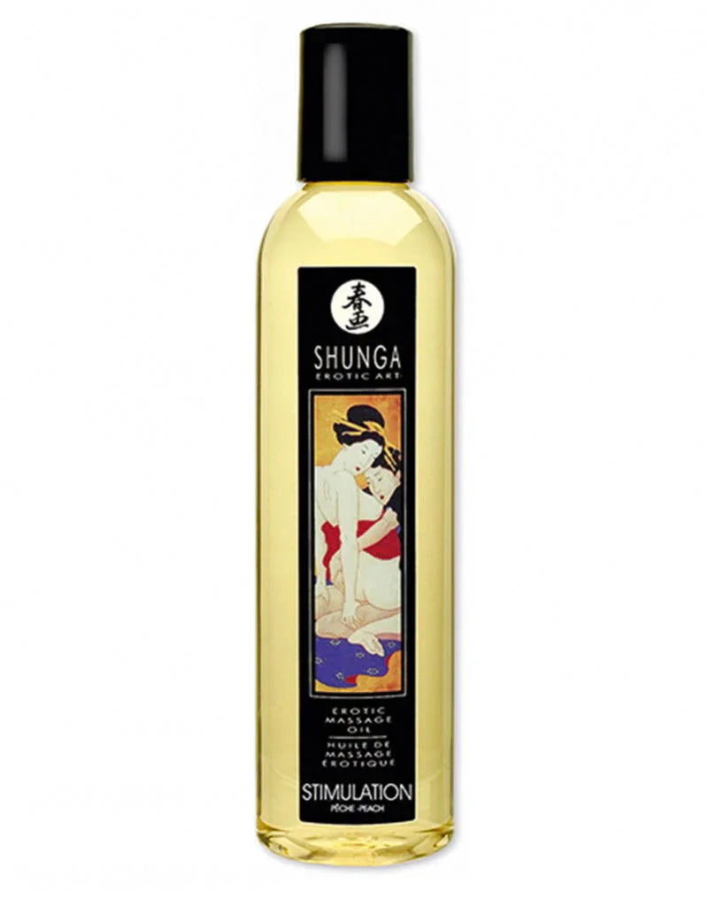 Shunga - Massage olie - Stimulation Peach 250 ml. - Happytoys Sexshop: Toys for Feeling Happy & Easy 😊 - Discreet geleverd