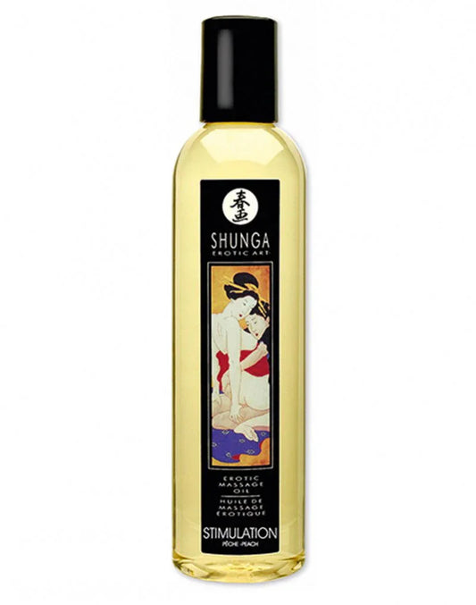 Shunga - Massage olie - Stimulation Peach 250 ml. - Happytoys Sexshop: Toys for Feeling Happy & Easy 😊 - Discreet geleverd