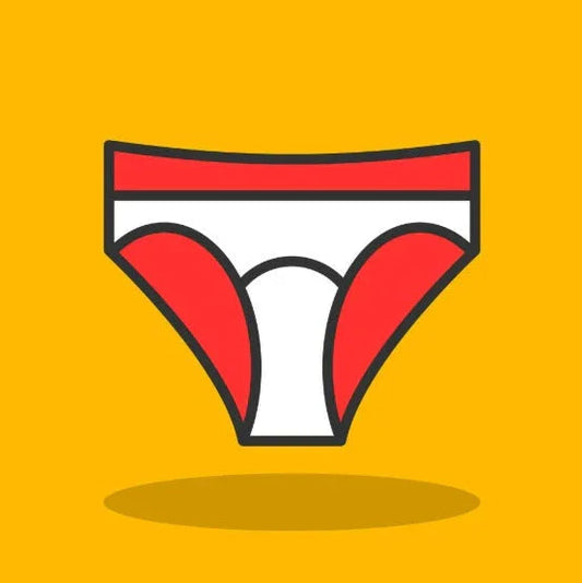 Red and white women's underwear icon on orange background