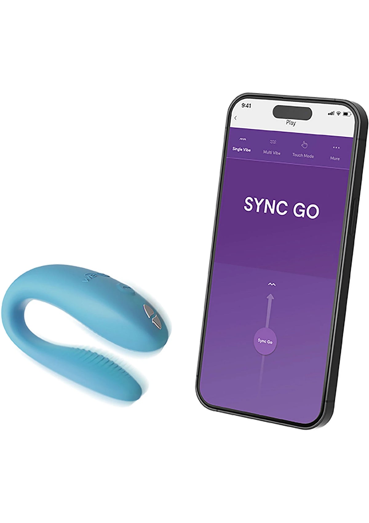 Draadloze sync-vibrator in marineblauw, U-vormige behuizing met knoppen
