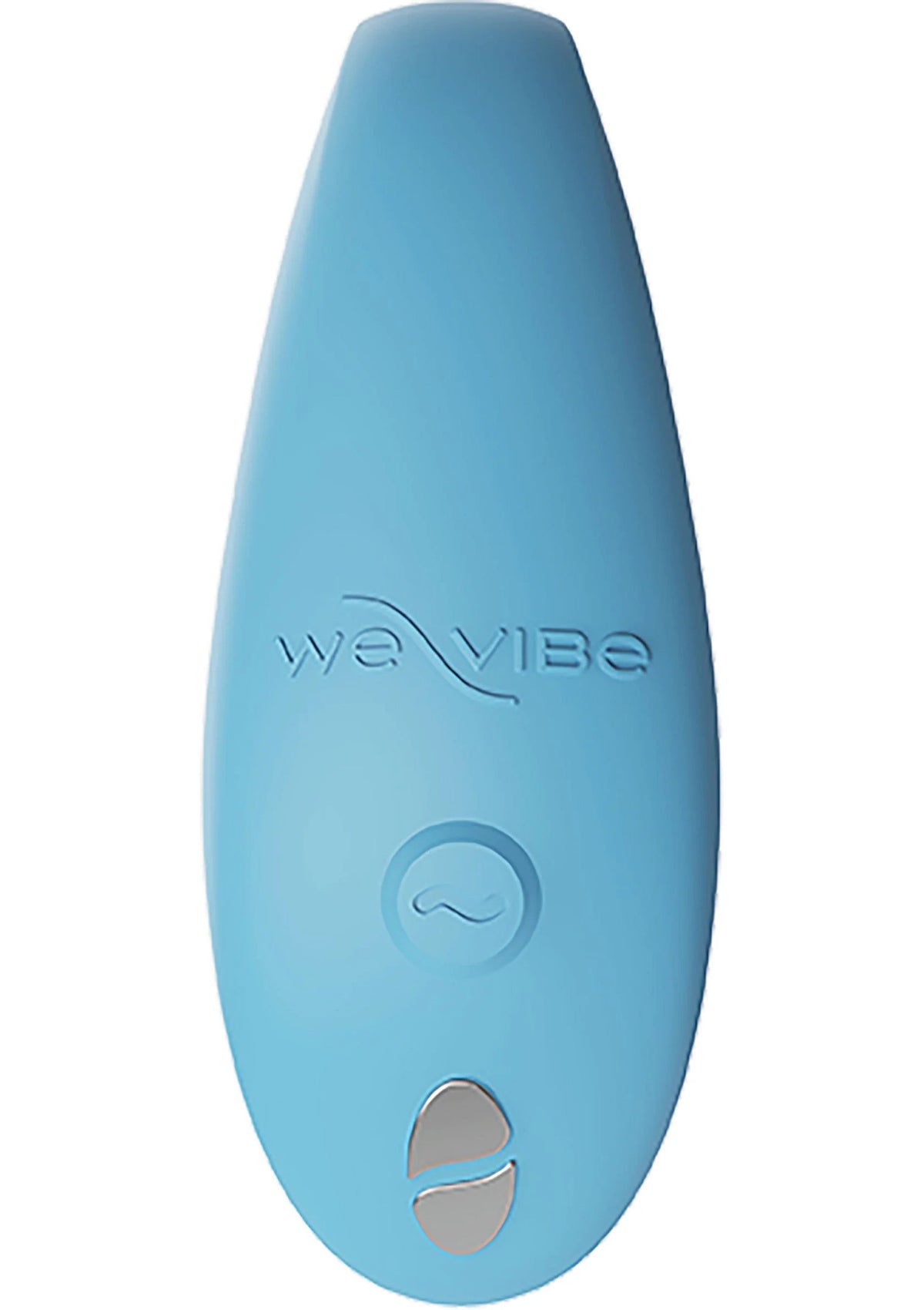 Marineblauwe sync-vibrator, overzicht van de ronde behuizing met knoppen