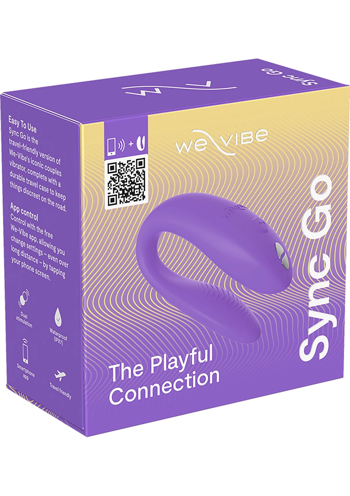 Paarse sync-vibrator in verpakking, U-vormig model