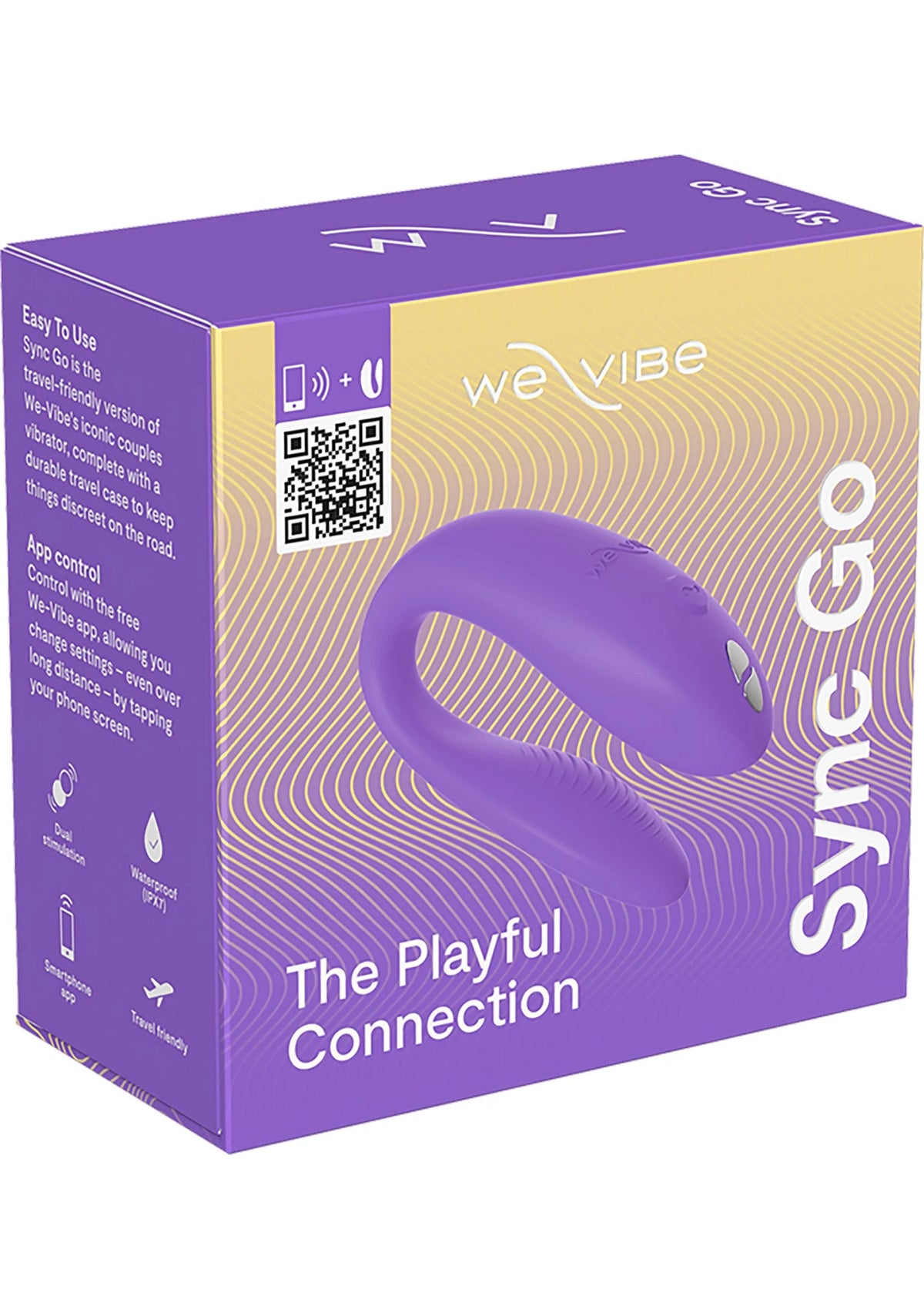 Paarse sync-vibrator in verpakking, U-vormig model