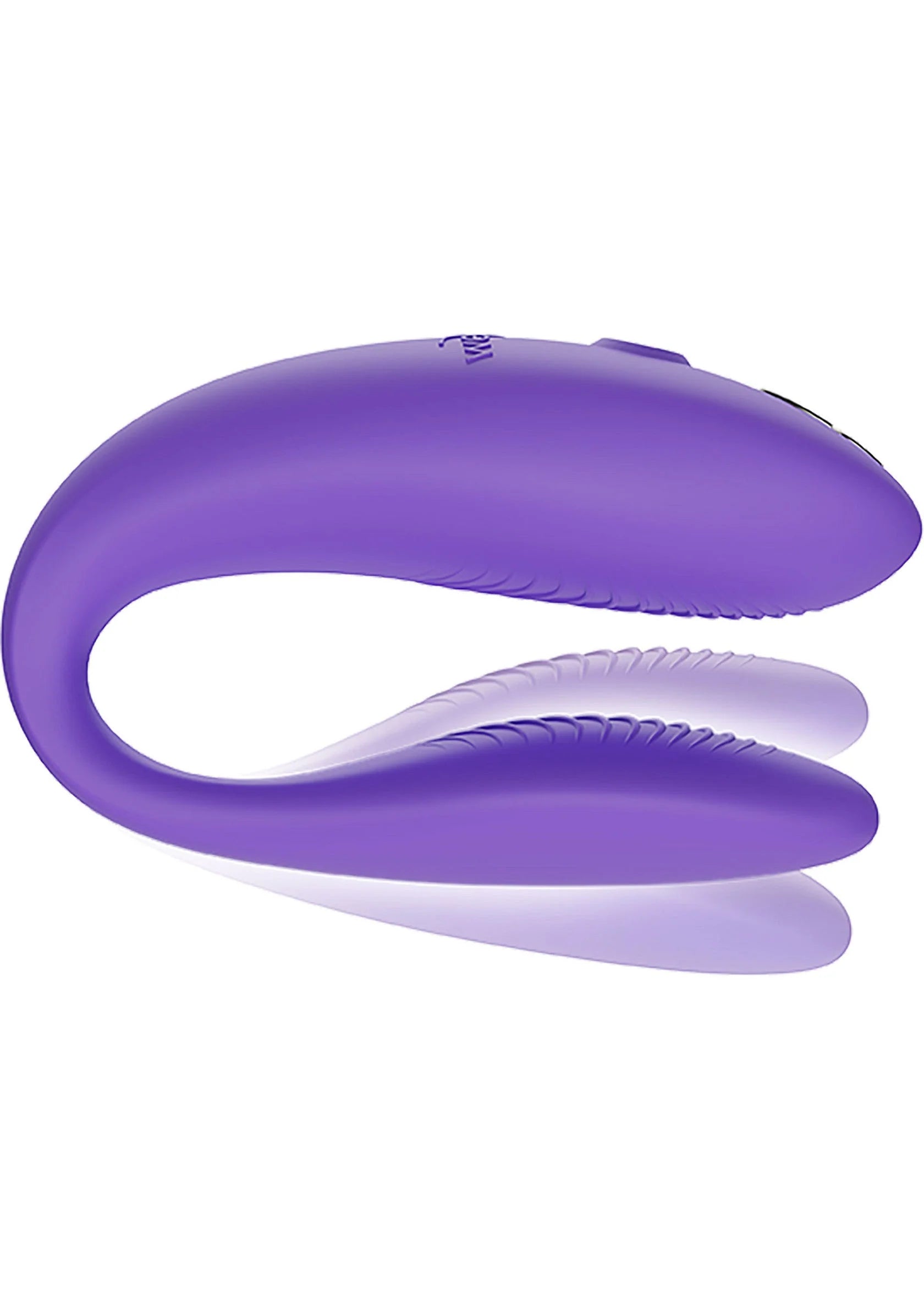 Paarse sync-vibrator met U-vorm en gladde, afgeronde randen