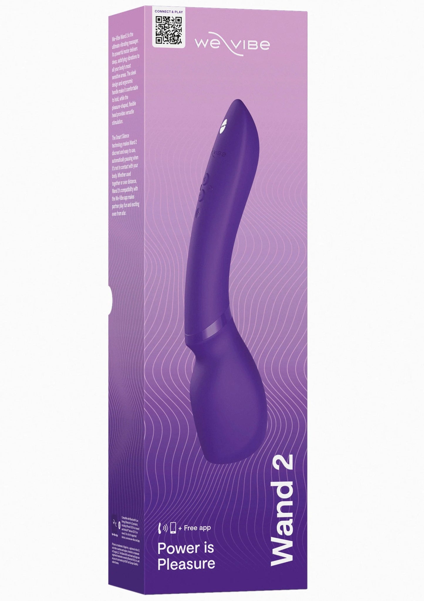 Verpakking van We-Vibe Wand 2 met afbeelding van de paarse vibrator