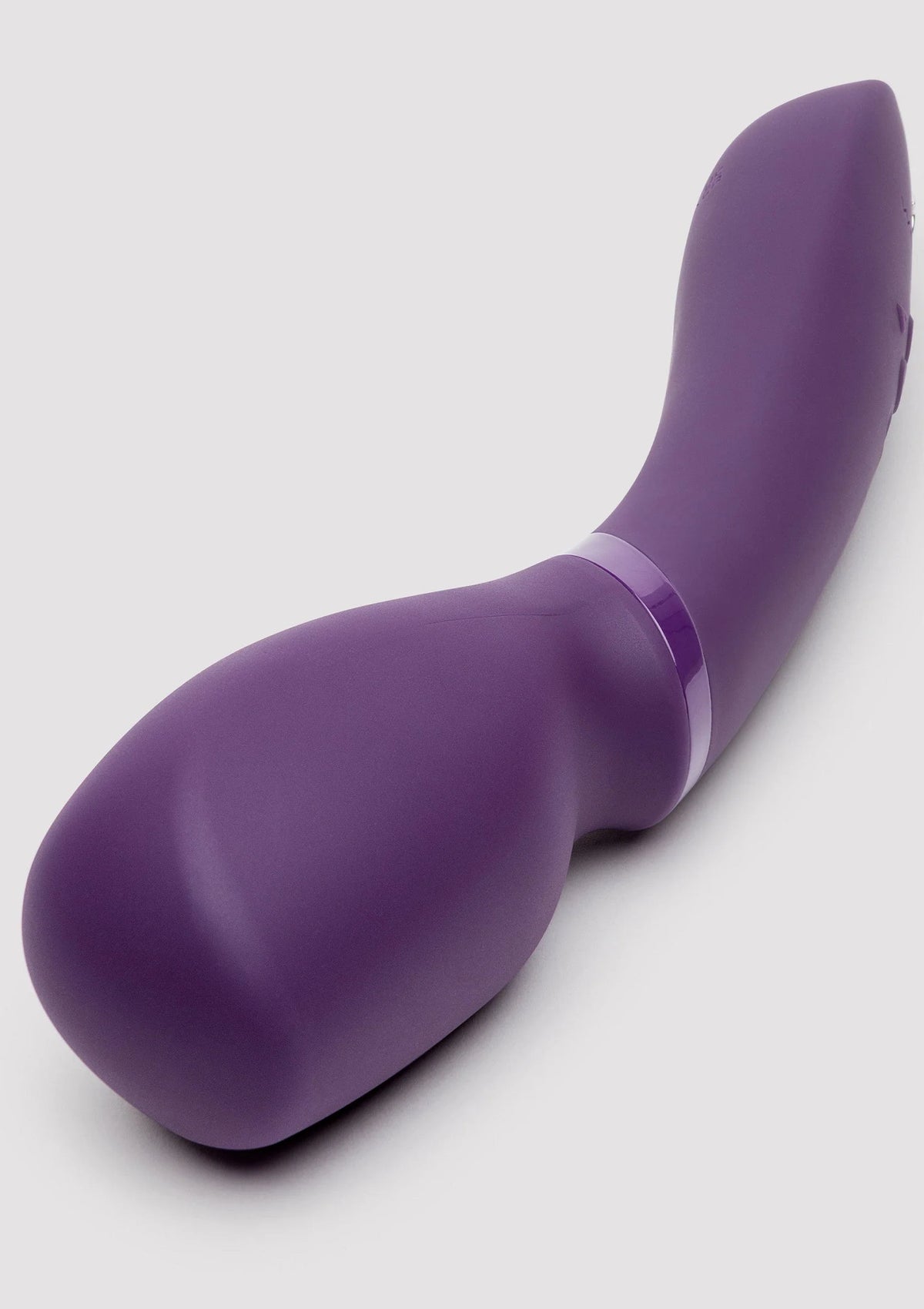 Paarse gebogen vibrator met ringvormige schakelaar halverwege.