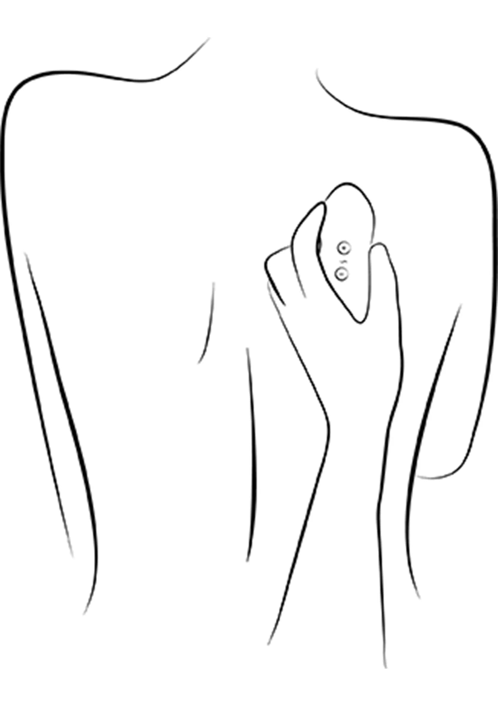 Lijntekening: handvibrator tegen het lichaam, close op de plaatsing