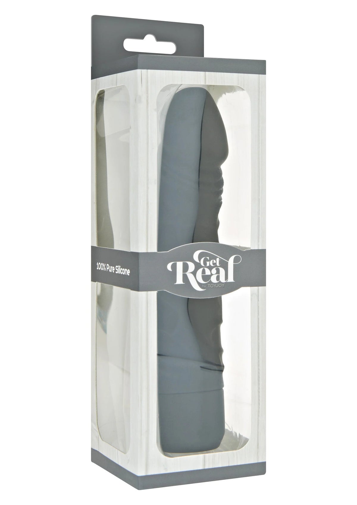 Get Real verpakking met donkergrijze vibrator van 100% pure siliconen