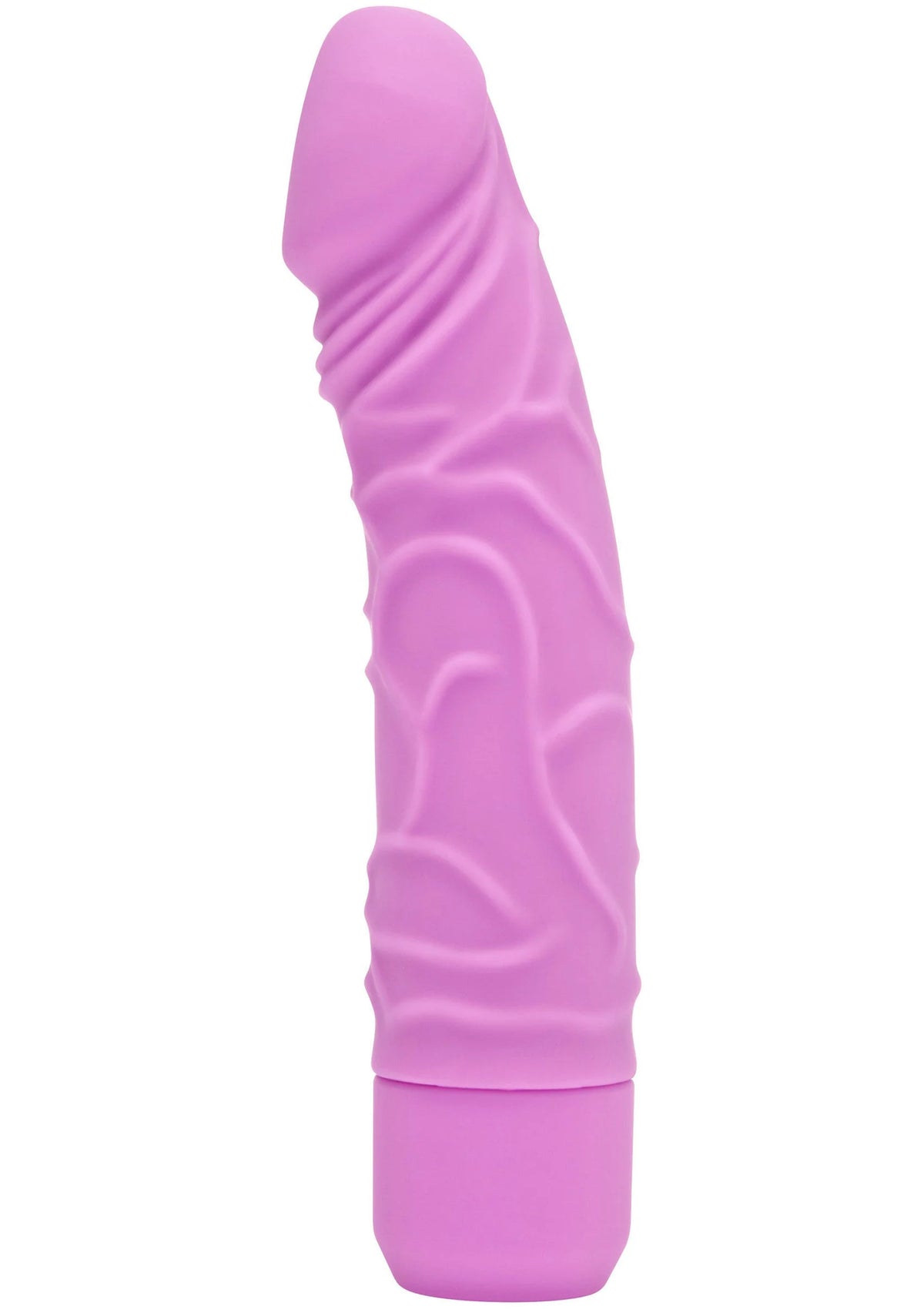 ToyJoy klassieke vibrator in felpaars lila, lang en gebogen met reliëf en brede basis