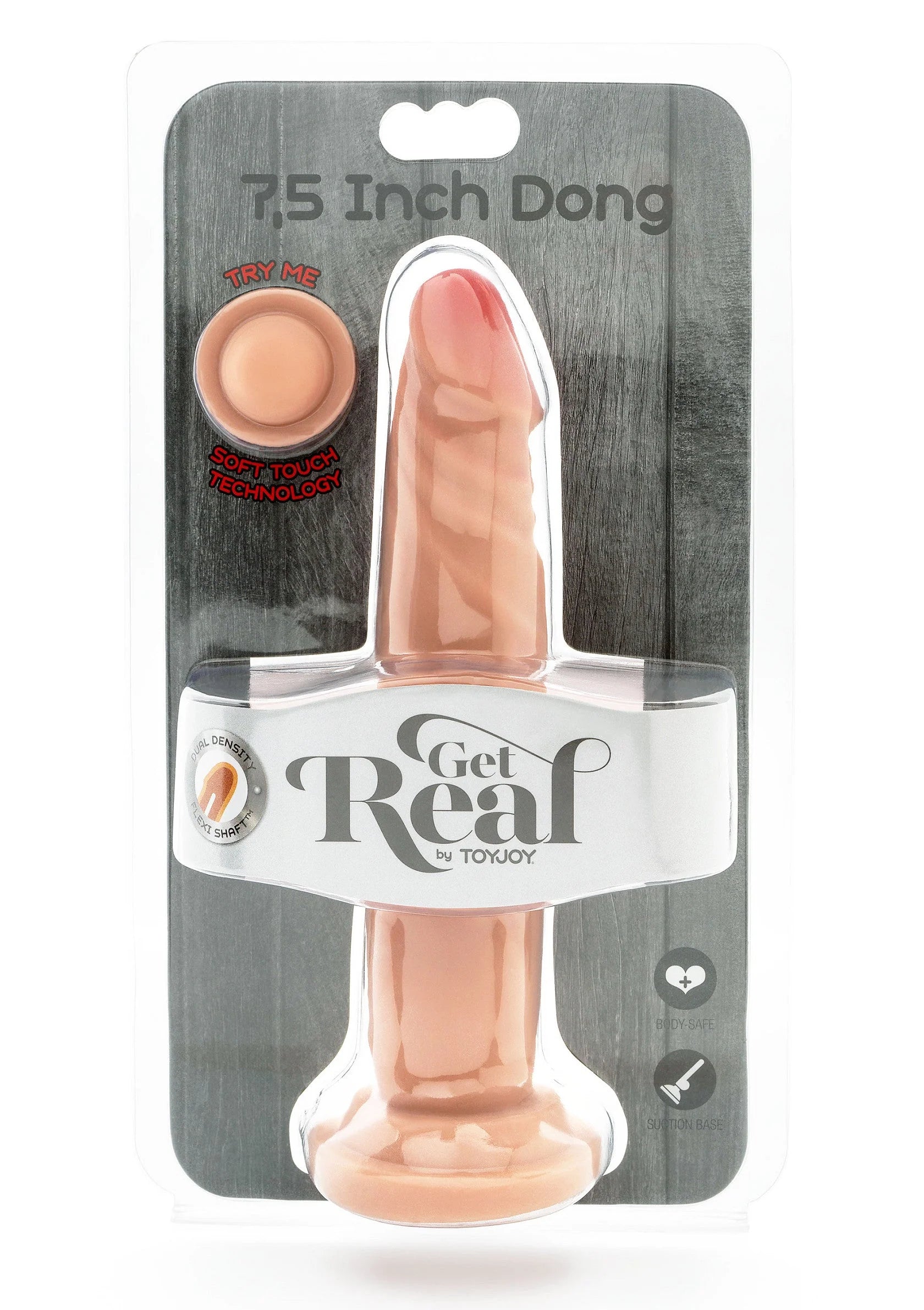 Verpakking van ToyJoy Get Real, 7,5 inch dong, lichtroze TPE