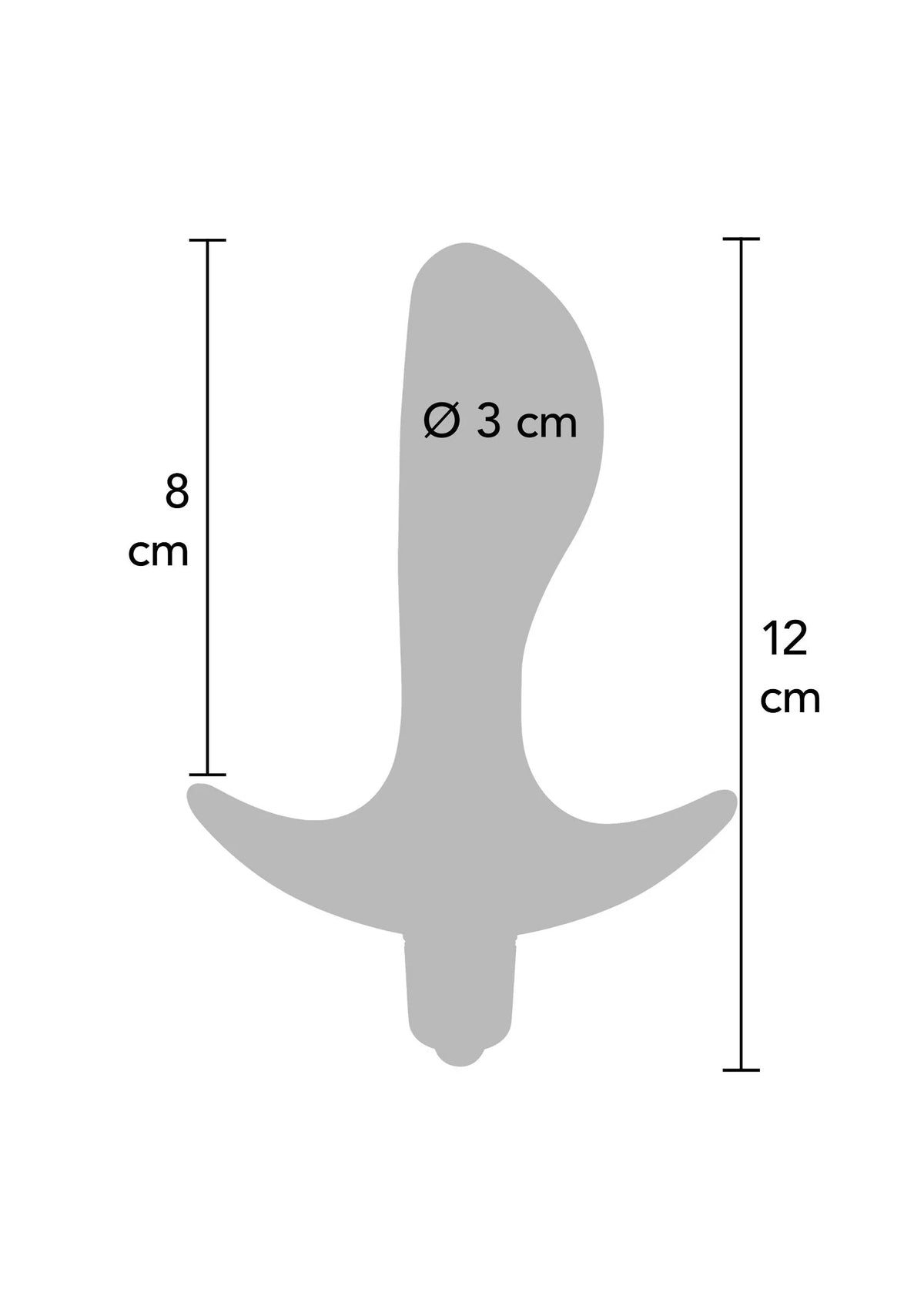 Anale plug silhouet in grijs met Ø3 cm en afmetingen 8×12 cm