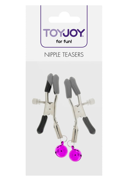 ToyJoy tepelklemmen op kaart: zwarte hendels, zilveren klemmen en paarse balletjes