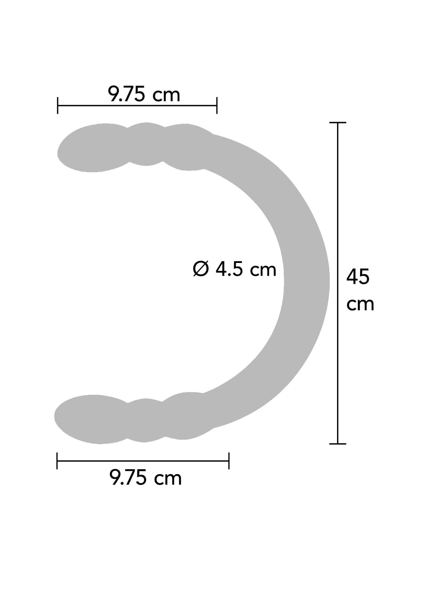 Afmetingen: Ø 4,5 cm en 45 cm voor U-vormige dubbele dildo