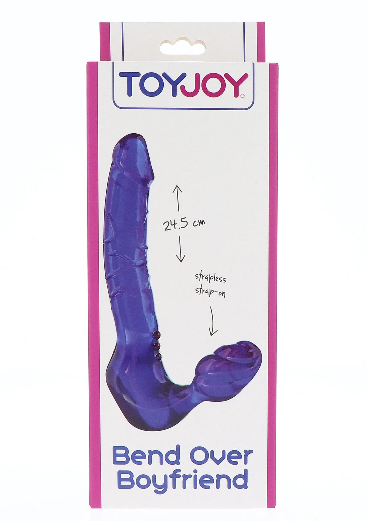 ToyJoy verpakking met donkerblauwe gebogen dildo en afgeronde beugel-uiteinde