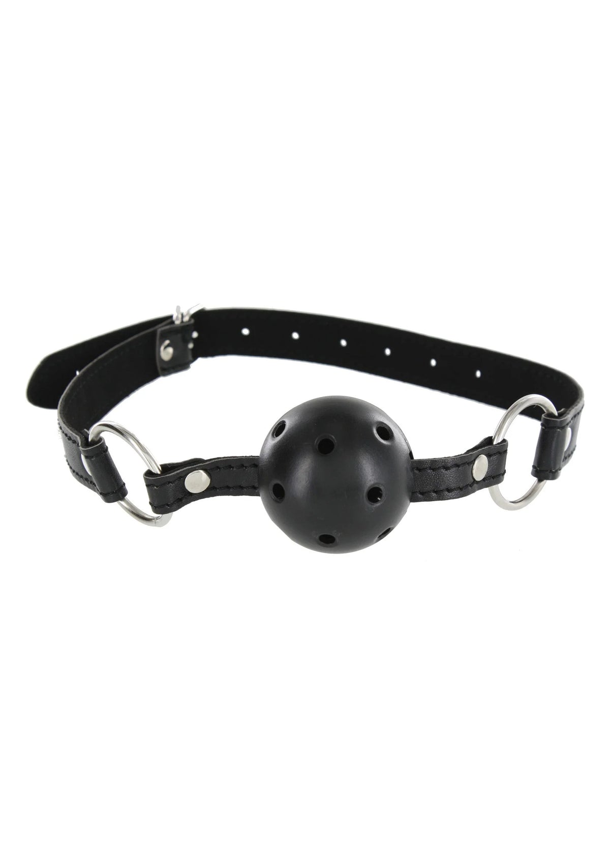 Zwarte halsband met ronde metalen sluitring en geperforeerde knop