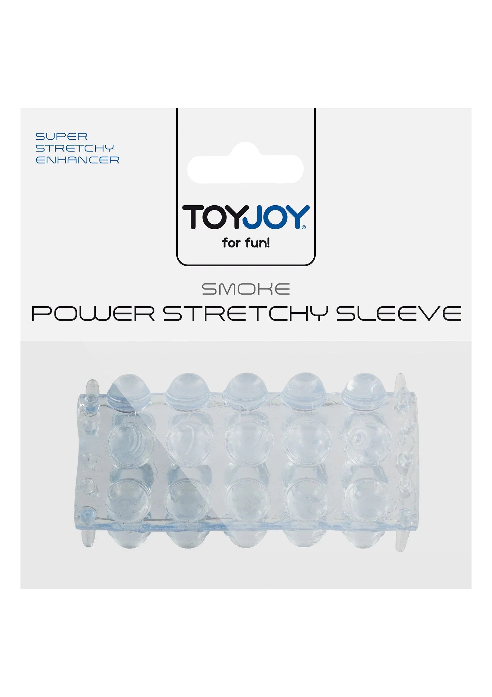 Power Stretchy sleeve in verpakking, rookblauwe doorzichtige siliconen noppen