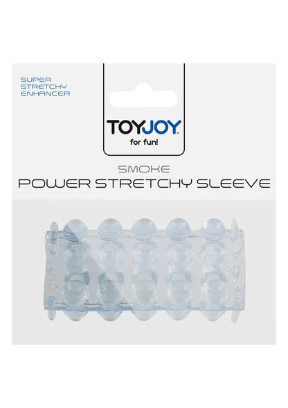 Power Stretchy sleeve in verpakking, rookblauwe doorzichtige siliconen noppen
