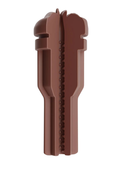Donkerbeige pussy sleeve-bekleding met geribbelde binnenstrip en open uiteinde.