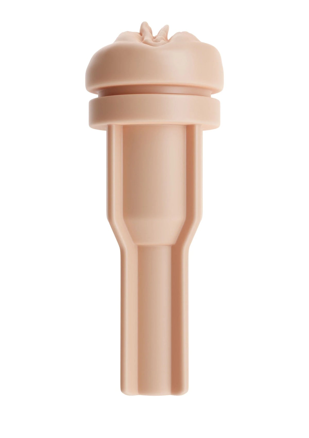 Beige pussy sleeve-bekleding van voren met platte rand en open uiteinde.