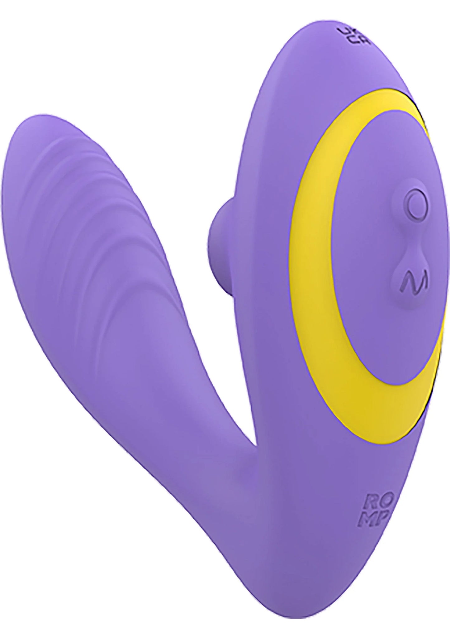 Romp Reverb g-spot lucht-druk vibrator, paars met gele binnenring en bedieningsknop