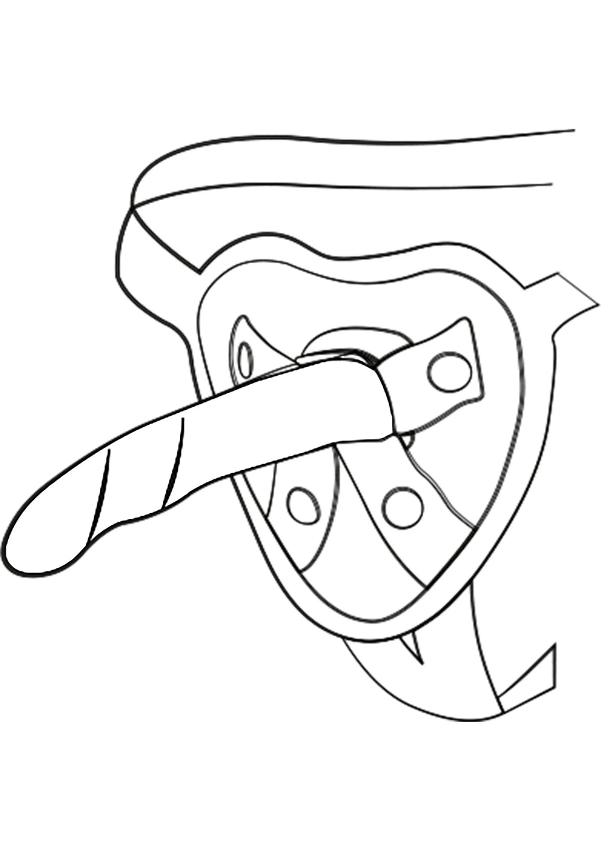 Lijntekening van dildo met gevouwen vorm en platte zuignapbasis